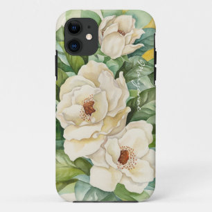 Vintage Floral Magnolia White Naam Waterverf toevo iPhone 11 Hoesje