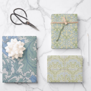 Vintage Floral Morris Fleurs Bleues Feuilles verts