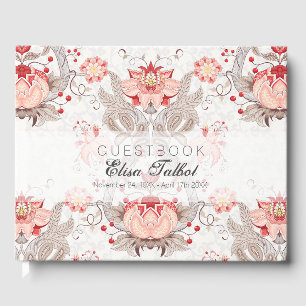 Vintage Floral Motif Damask Funeral Livre d'or