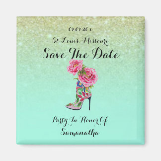 Vintage Floral Party Shoe Save the Date Magnet Magneet