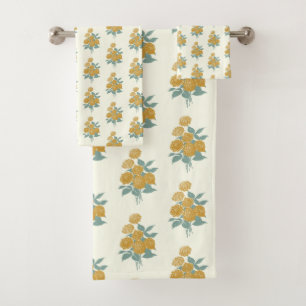 Vintage Floral Pattern Autumn Mustard Yellow Bad Handdoek