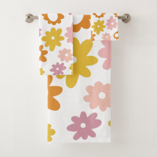 Vintage Floral Pattern in Lavender Yellow 1970 Bad Handdoek