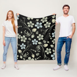 Vintage Floral Pattern with Ladybugs on Black Fleece Deken