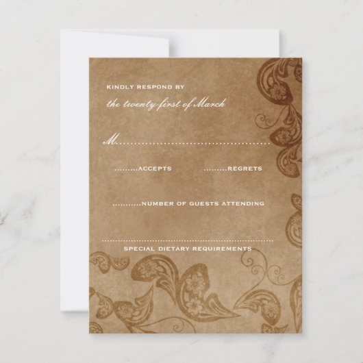 Vintage Floral Peacock Mariage rustique Carte RSVP (Devant)