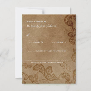 Vintage Floral Peacock Mariage rustique Carte RSVP