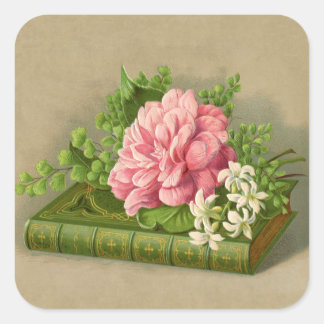 Vintage Floral Peony Classy Book Elegant Vierkante Sticker