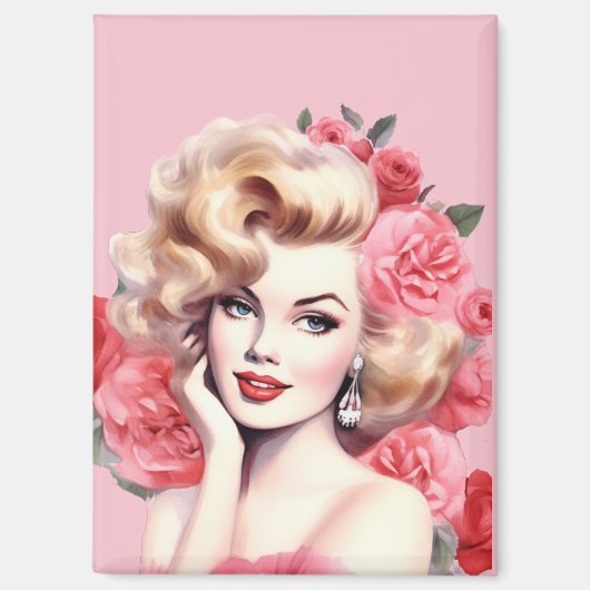 Vintage Floral Pin-Up Magnet – Blossom Marie (Recto)