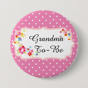 Vintage Floral Pink "oma to be" Baby Button