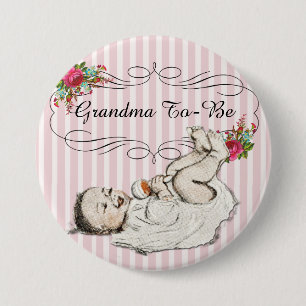 Vintage Floral Pink "oma to be" Baby Button