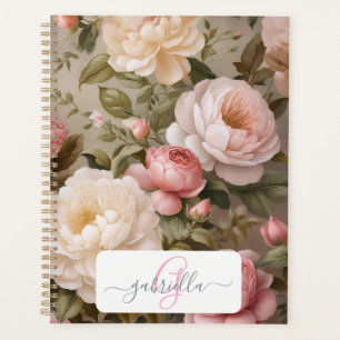 Vintage Floral Planner avec nom et monogramme