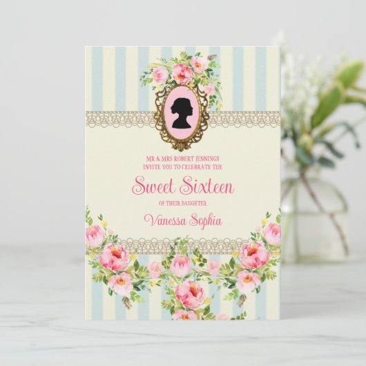 Vintage Floral Regency Sweet Seize Invitation (Debout devant)