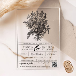 Vintage Floral Romantic Garden Wedding QR Code Acryl Uitnodigingen