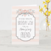 Vintage Floral Rose Stripes Ami Carte d'anniversai (Fleur jaune)