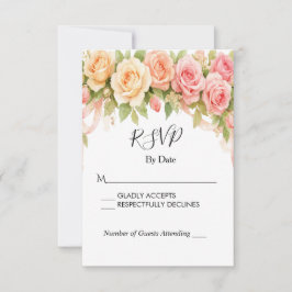 Vintage Floral Rose Wedding RSVP Card Kaartje