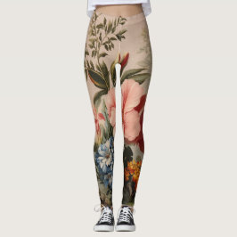 Vintage floral still life with tropical flowers leggings