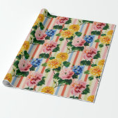 Vintage Floral Stripe Cadeaupapier (Uitgerold)