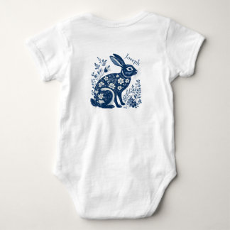 Vintage Floral Victorian Navy Blue Easter Bunny  Romper