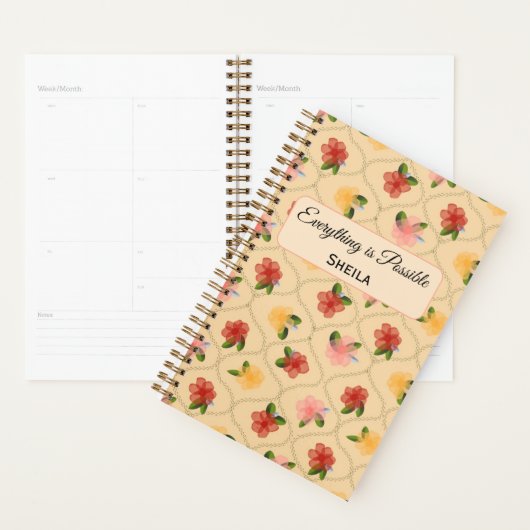Vintage floral watercolour diamond Notebook (Devant avec enveloppe)