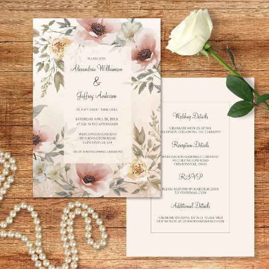 Vintage Floral Wedding Invitation Kaart