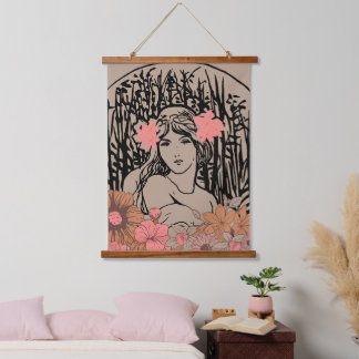 Vintage Floral Woman Hangend Wandkleed