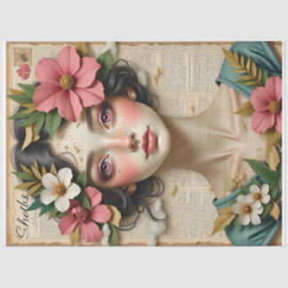 Vintage Floral Woman Portrait Collage Shabby Chic Tissuepapier