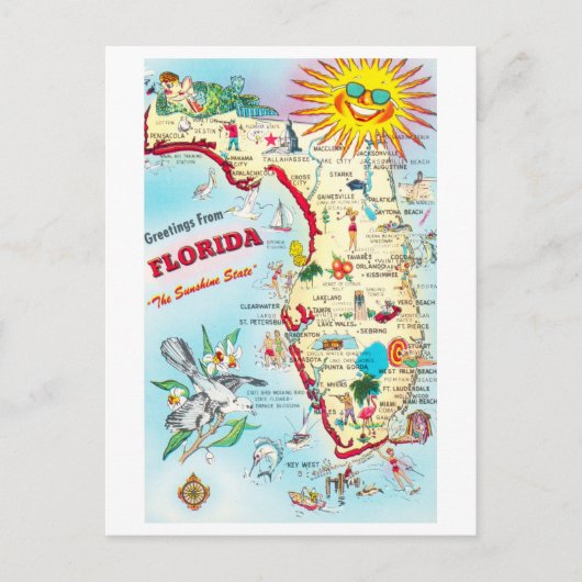Vintage Florida Map Briefkaart (Voorkant)