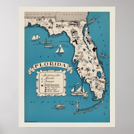 Vintage Florida Map Poster (Voorkant)