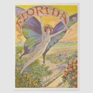 Vintage Florida schilderij vrouw vliegend over kus Tissuepapier