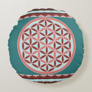 "Vintage Flower of Life"  Rond Kussen