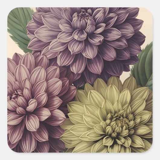 Vintage Flowers Vierkante Sticker (Voorkant)