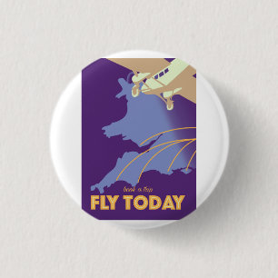 Vintage Fly Today-reisposter in stijl Ronde Button 3,2 Cm