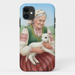 Vintage Folk Art Oma en Lam Hoestelcase iPhone 11 Hoesje