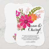 Vintage Folklore Floral Banner Ribbon Wedding Kaart (Voorkant / Achterkant)