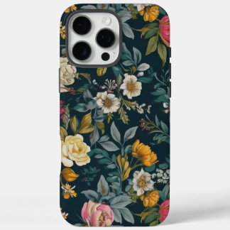 Vintage foncé Floral Tough iPhone 16 Pro Max Coque