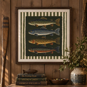 Vintage forelvisposters voor rustieke blokhut wand poster
