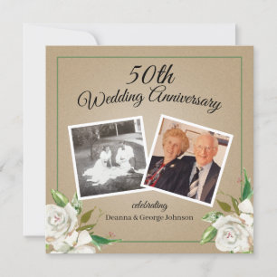 Vintage Foto Bloemen 50ste Trouwdag Kaart