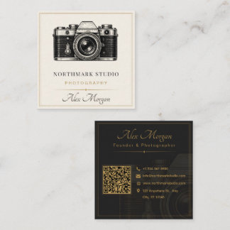 Vintage Fotograaf | Luxe Gouden Camera QR Code Vierkante Visitekaartje