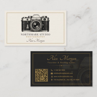 Vintage Fotograaf | Luxe Gouden Camera QR Code Visitekaartje
