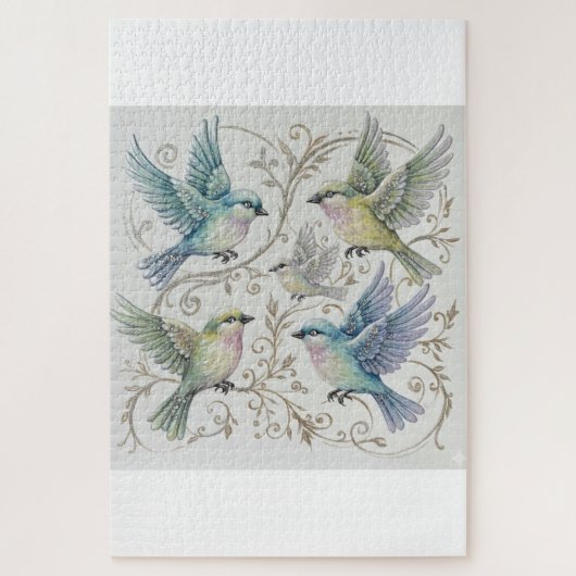 Vintage Four Birds Illustration  Legpuzzel (Verticaal)
