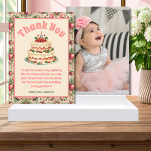 Vintage fraise 1er anniversaire Carte de remerciem