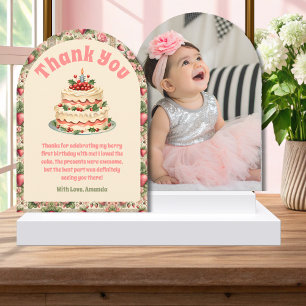 Vintage fraise 1er anniversaire Carte de remerciem