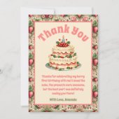 Vintage fraise 1er anniversaire Carte de remerciem (Devant)