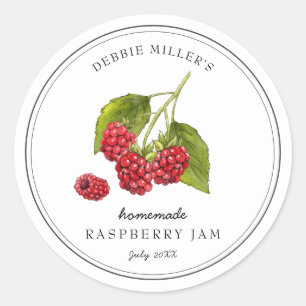 Vintage framboos op witte jam ronde sticker