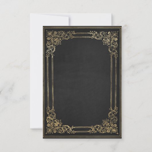 Vintage Frame Black Gold Wedding RSVP (Dos)