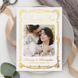 Vintage Frame Classic Script Photo Save The Date Folie Feestdagenkaart