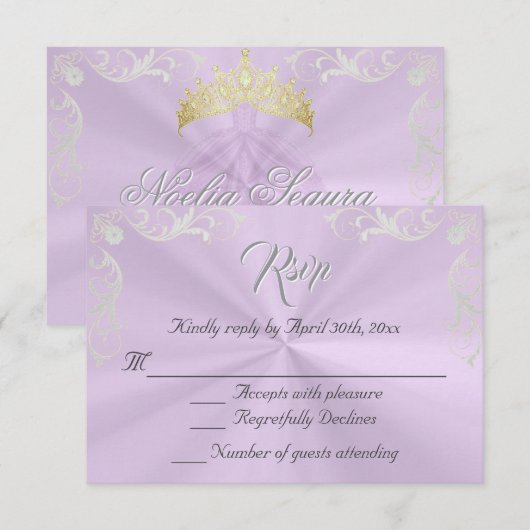 Vintage Frame Quinceanera RSVP - Lavender/Silver (Devant / Derrière)