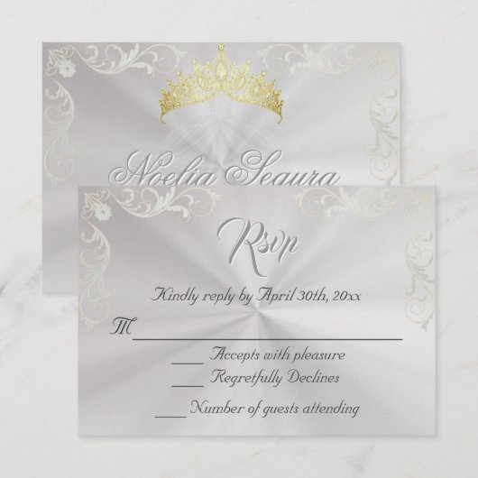 Vintage Frame Quinceanera RSVP - Pearl/Silver (Devant / Derrière)