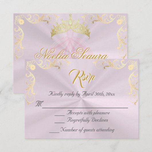 Vintage Frame Quinceanera RSVP - Pink/Gold (Devant / Derrière)