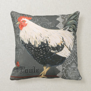 Vintage français coussin de poulet gris noir crè