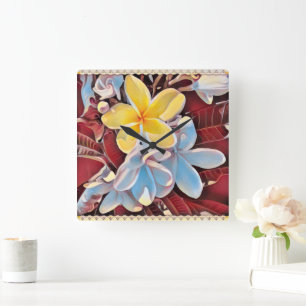 Vintage Frangipani Arbre Pop Art, Horloge murale